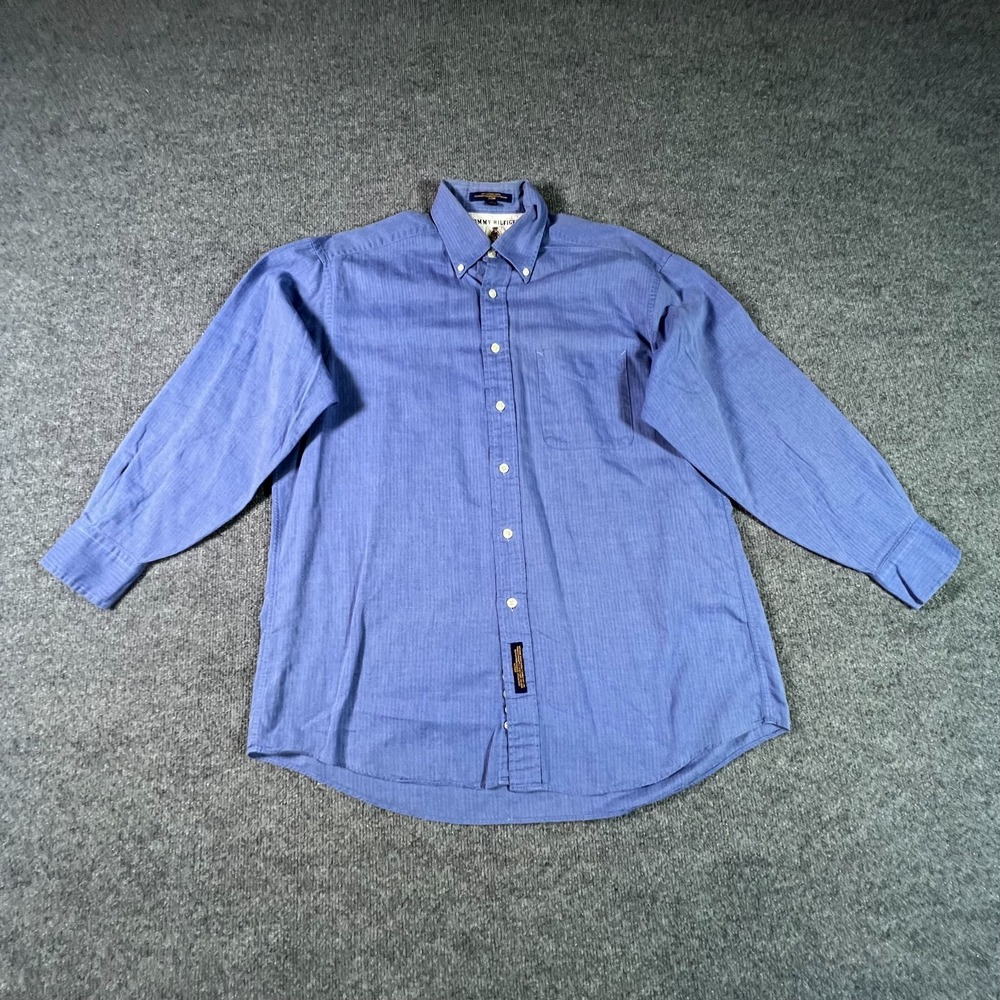 Tommy Hilfiger Dress Shirt Mens 16 32/33 Blue 100% Cotton Button Front Business